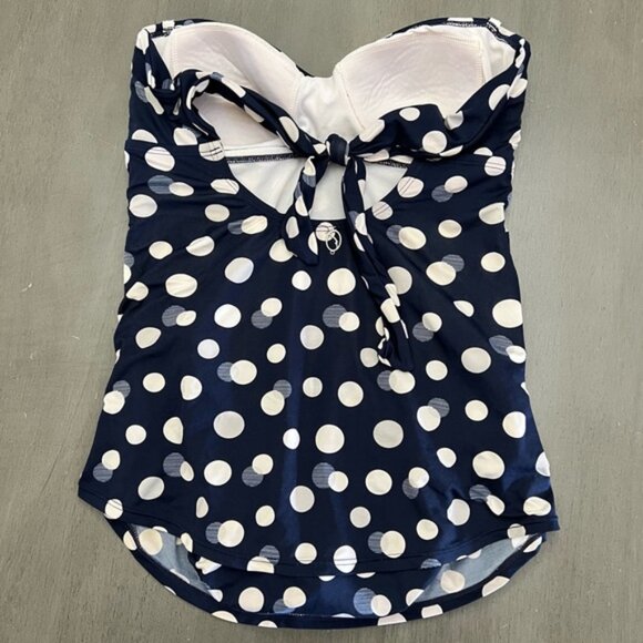 Jantzen Navy Blue & White Polka Dot Strapless Shirred Ruche One Piece Swimsuit 8 - Picture 4 of 4
